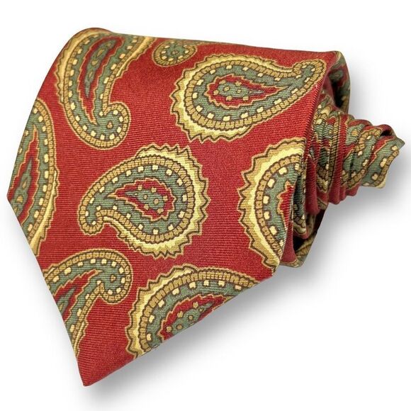 CARROLL and COMPANY EUC Men’s Vintage Designer Burgundy Paisley 100% Silk Tie - Picture 1 of 14